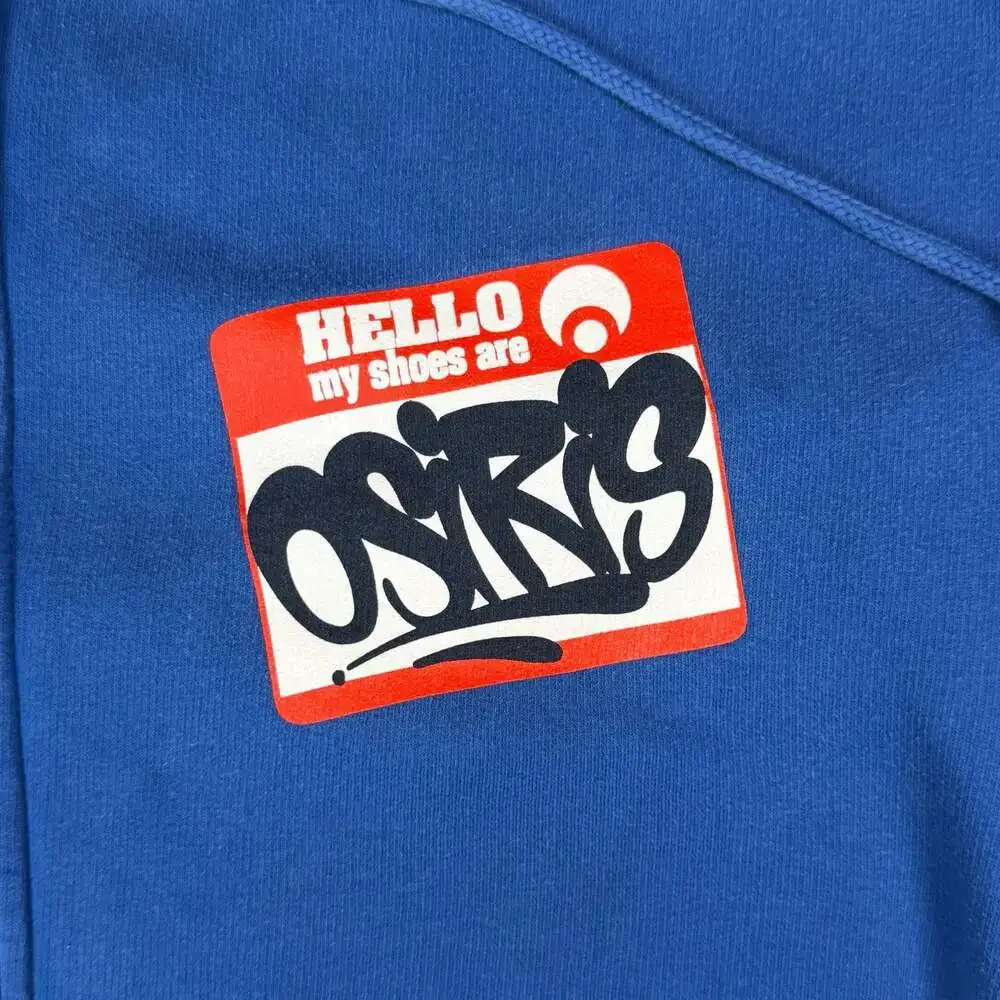 Osiris Y2K Hello My Shoes Are Name Tag Graphic Full Zip Hoodie Blue